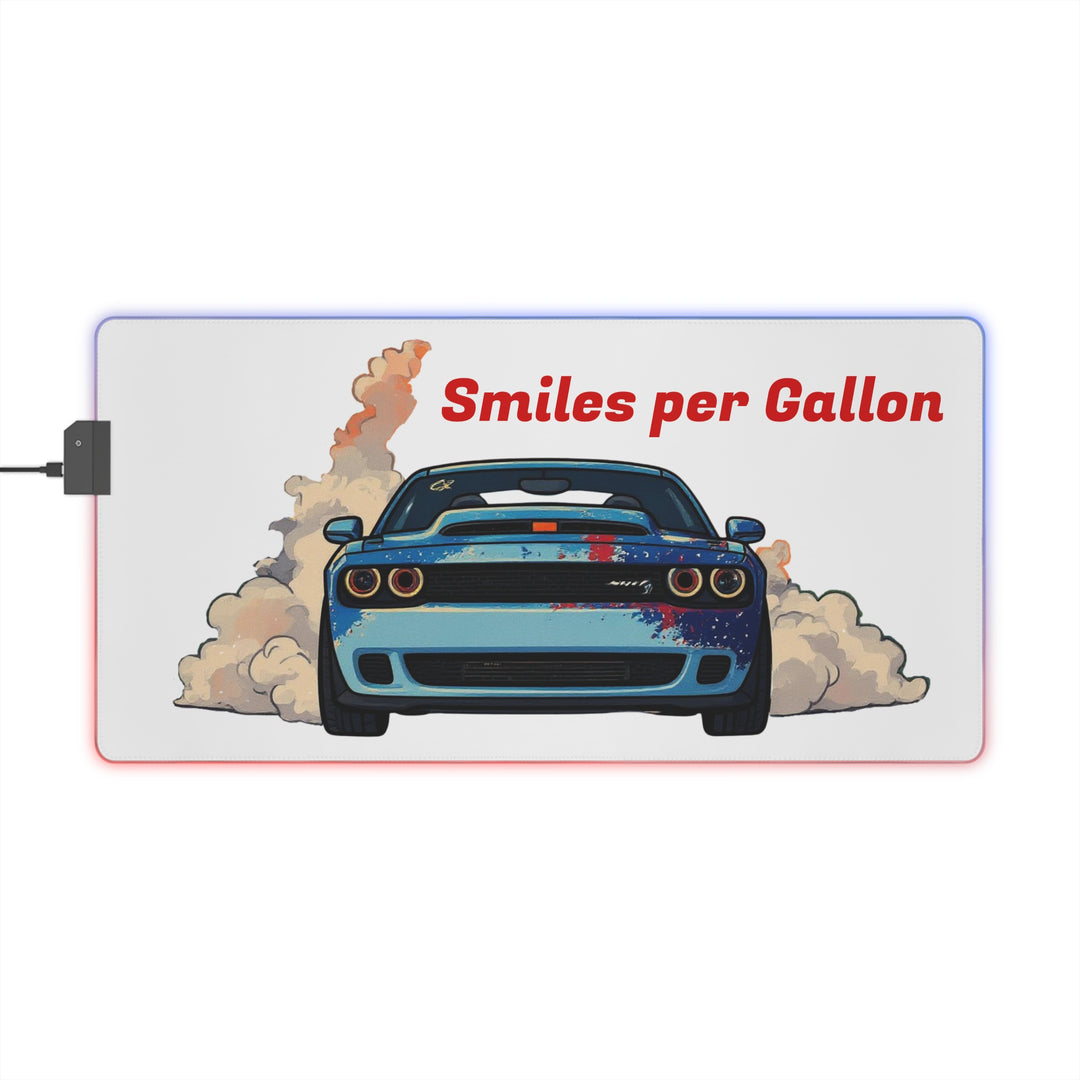 LED Gaming Mouse Pad — 'Smiles per Gallon' Muscle Car RGB Desk Mat
