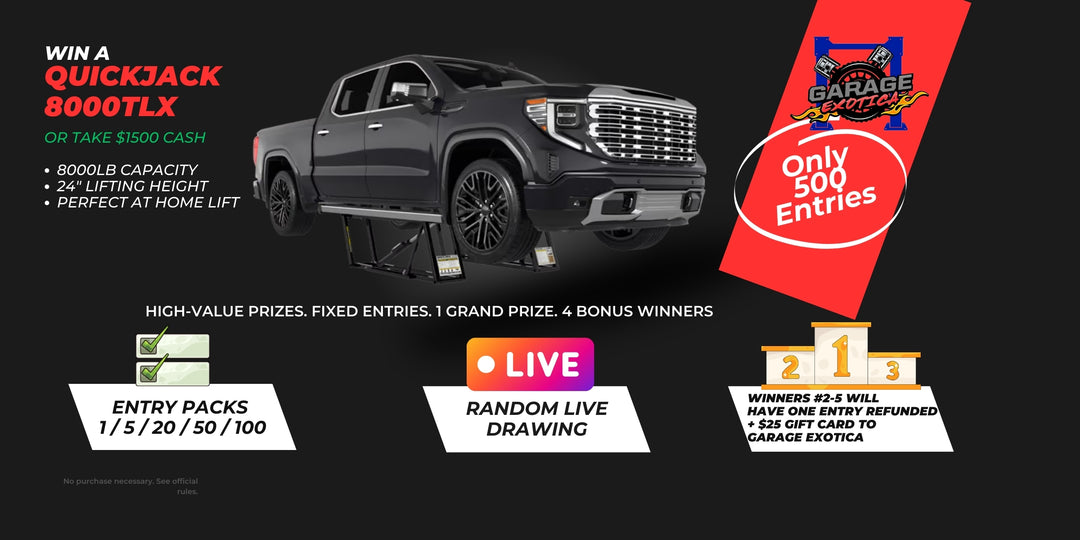QuickJack 8000TLX Sweepstakes Entry – Win a Portable Car Lift or $1,500 Cash