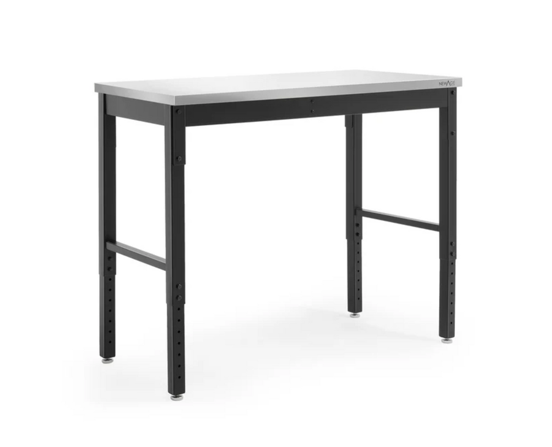 NewAge Pro Series Adjustable Height Workbench – 48" Black Frame with Stainless Steel Worktop