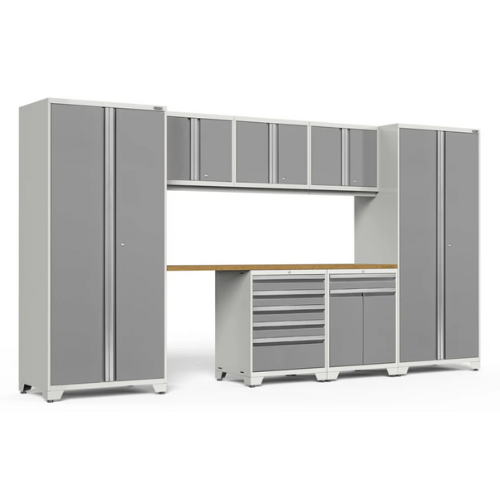 NEWAGE Pro Series 8 Piece Cabinet Set with Wall, Tool Drawer, Multi-Function Cabinet, Lockers and 84 in. Worktop