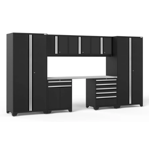 NEWAGE Pro Series 8 Piece Cabinet Set with Wall, Tool Drawer, Multi-Function Cabinet, Lockers and 84 in. Worktop
