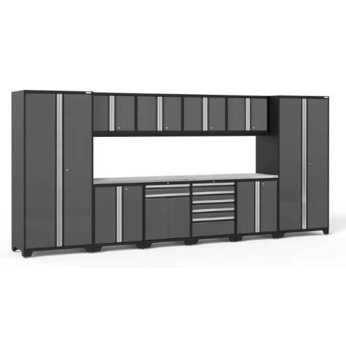 NEWAGE Pro Series 12 Piece Cabinet Set with Lockers, Base, Wall, Tool Drawer Cabinet and 56 in. Worktop
