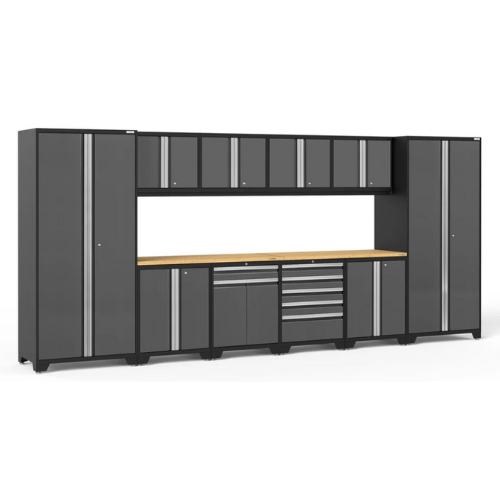 NEWAGE Pro Series 12 Piece Cabinet Set with Lockers, Base, Wall, Tool Drawer Cabinet and 56 in. Worktop