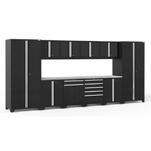 NEWAGE Pro Series 12 Piece Cabinet Set with Lockers, Base, Wall, Tool Drawer Cabinet and 56 in. Worktop