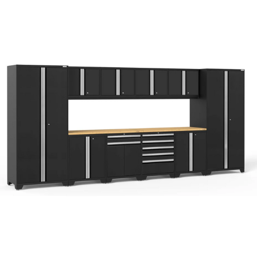 NEWAGE Pro Series 12 Piece Cabinet Set with Lockers, Base, Wall, Tool Drawer Cabinet and 56 in. Worktop