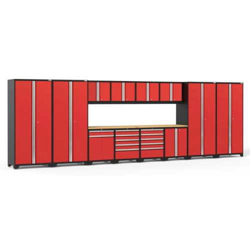 NEWAGE Pro Series 14 Piece Cabinet Set with Lockers, Base, Wall, Tool Drawer, Multi-Function Cabinets and 56 in. Worktop