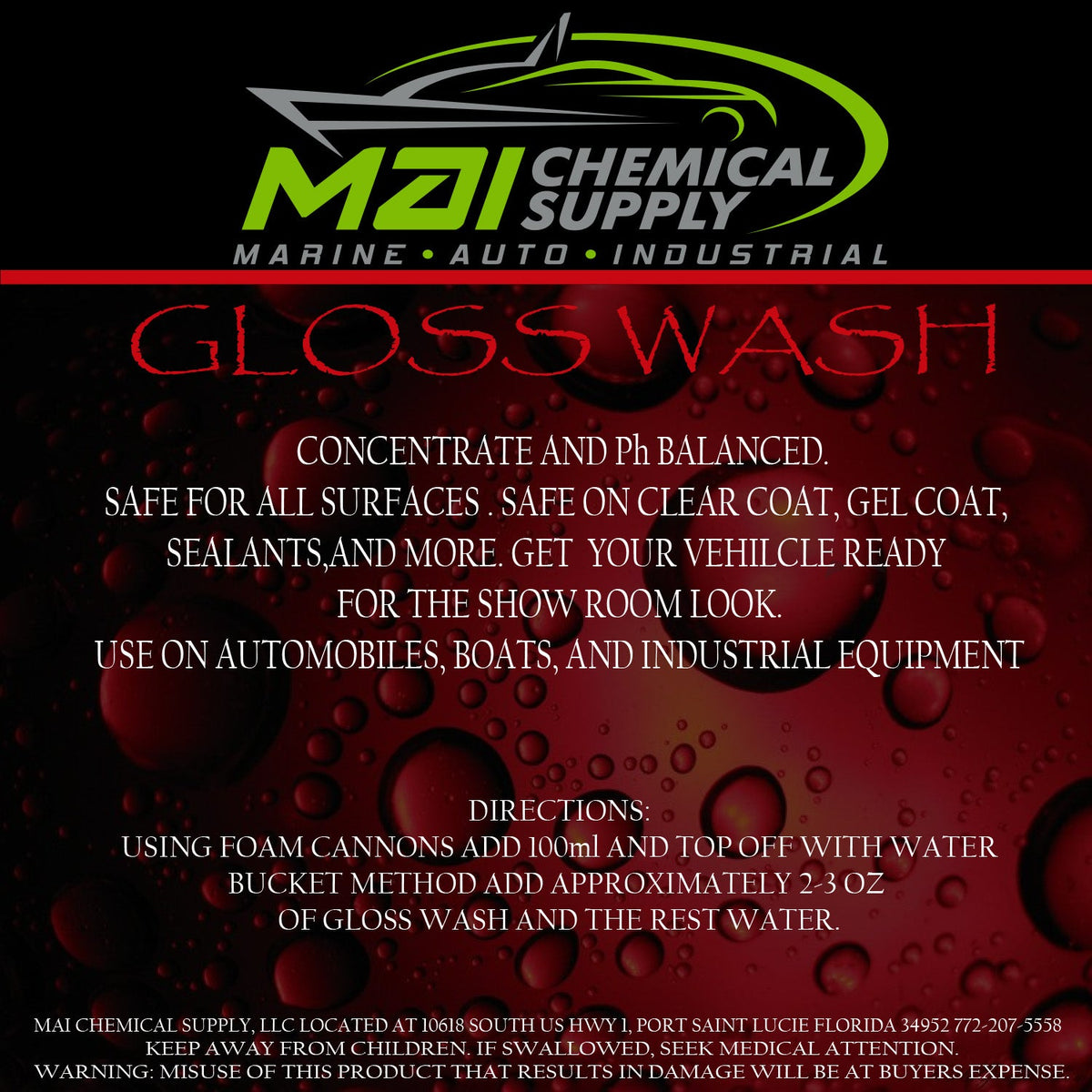 MAI Chemical Gloss Wash – pH Balanced Car Wash Soap