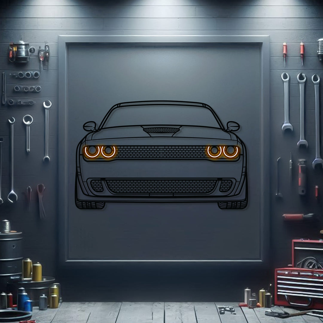 Challenger Front View Metal Neon Car Wall Art - MTN0075