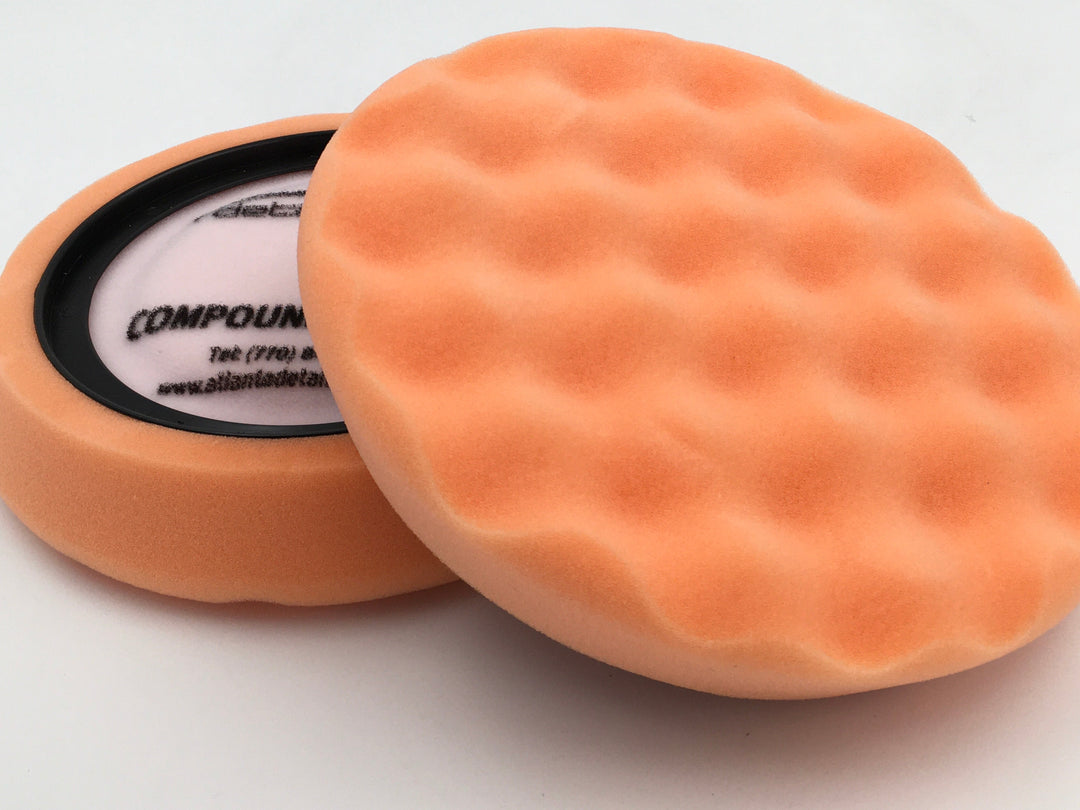 Buff and Shine Euro Orange Cutting Waffle Faced Foam Pad with Center Ring Backing 7 inch