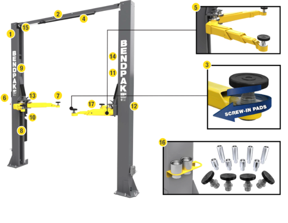 BendPak 10APX Two Post Car Lift - 10,000-Lb Capacity - High Rise