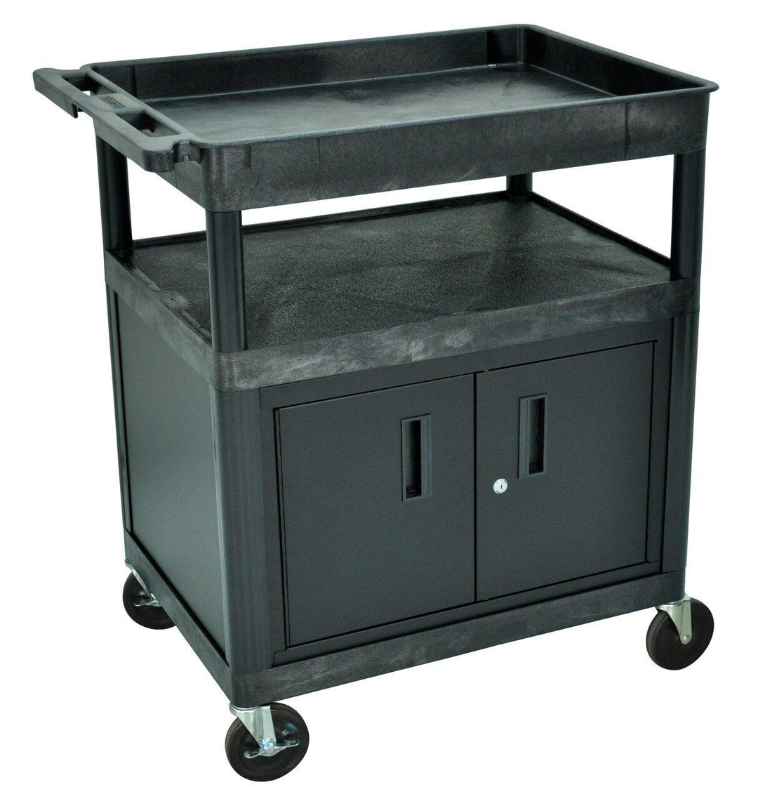 LUXOR TC 3-Shelf Heavy-Duty Utility Cart – 32"x24" – Flat & Tub Shelf Combo