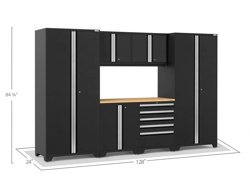 NEWAGE Pro Series 7 Piece Cabinet Set with Base, Wall, Tool Drawer Cabinet, Lockers and 56 in. Worktop