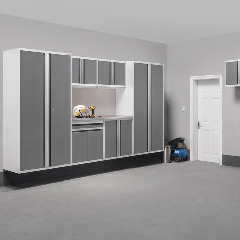 NEWAGE Pro Series 7 Piece Cabinet Set with Base, Wall, Tool Drawer Cabinet, Lockers and 56 in. Worktop