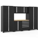 NEWAGE Pro Series 7 Piece Cabinet Set with Base, Wall, Tool Drawer Cabinet, Lockers and 56 in. Worktop