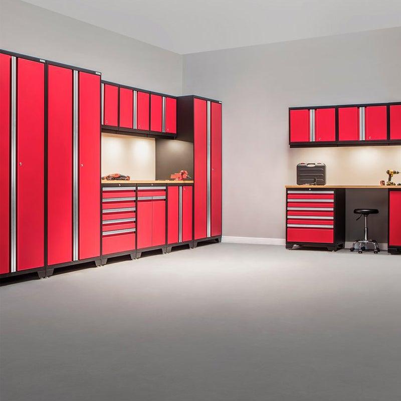 NEWAGE Pro Series 7 Piece Cabinet Set with Base, Wall, Tool Drawer Cabinet, Lockers and 56 in. Worktop