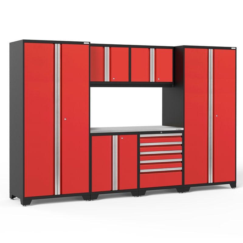 NEWAGE Pro Series 7 Piece Cabinet Set with Base, Wall, Tool Drawer Cabinet, Lockers and 56 in. Worktop
