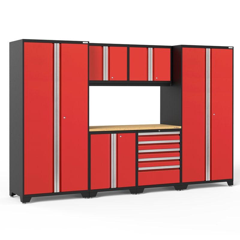 NEWAGE Pro Series 7 Piece Cabinet Set with Base, Wall, Tool Drawer Cabinet, Lockers and 56 in. Worktop