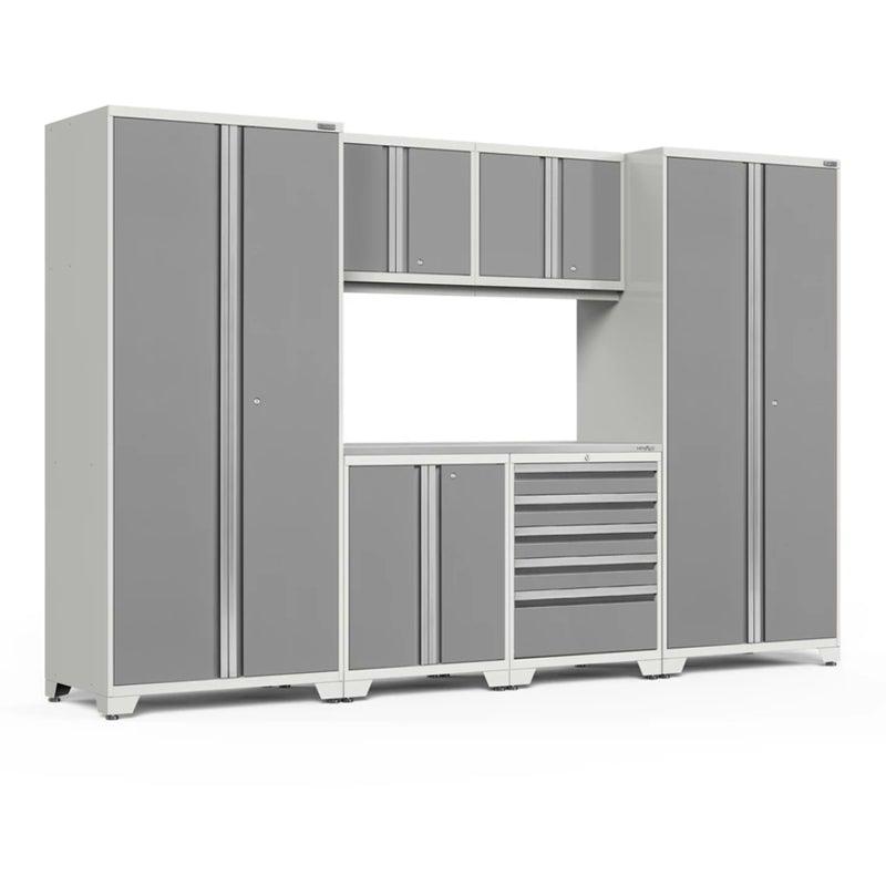 NEWAGE Pro Series 7 Piece Cabinet Set with Base, Wall, Tool Drawer Cabinet, Lockers and 56 in. Worktop
