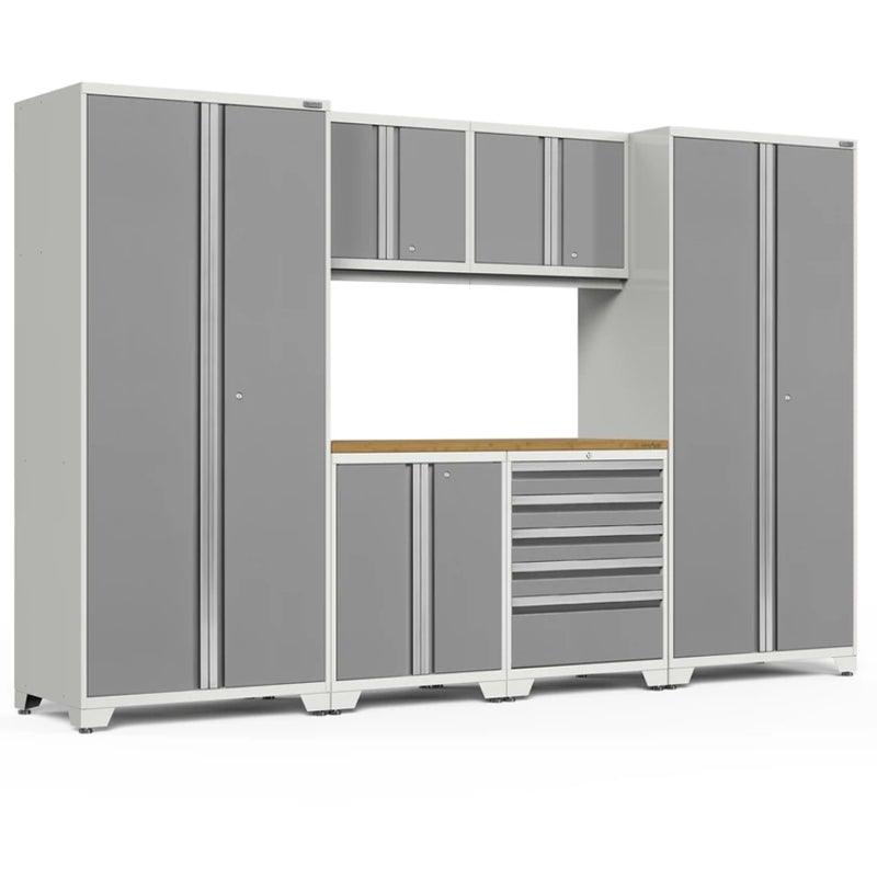 NEWAGE Pro Series 7 Piece Cabinet Set with Base, Wall, Tool Drawer Cabinet, Lockers and 56 in. Worktop