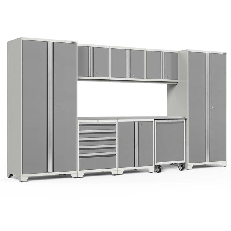 NEWAGE Pro Series 9 Piece Cabinet Set with Wall, Base, Tool Drawer, Multi-Function Cabinet, Lockers, and 84 in. Worktop