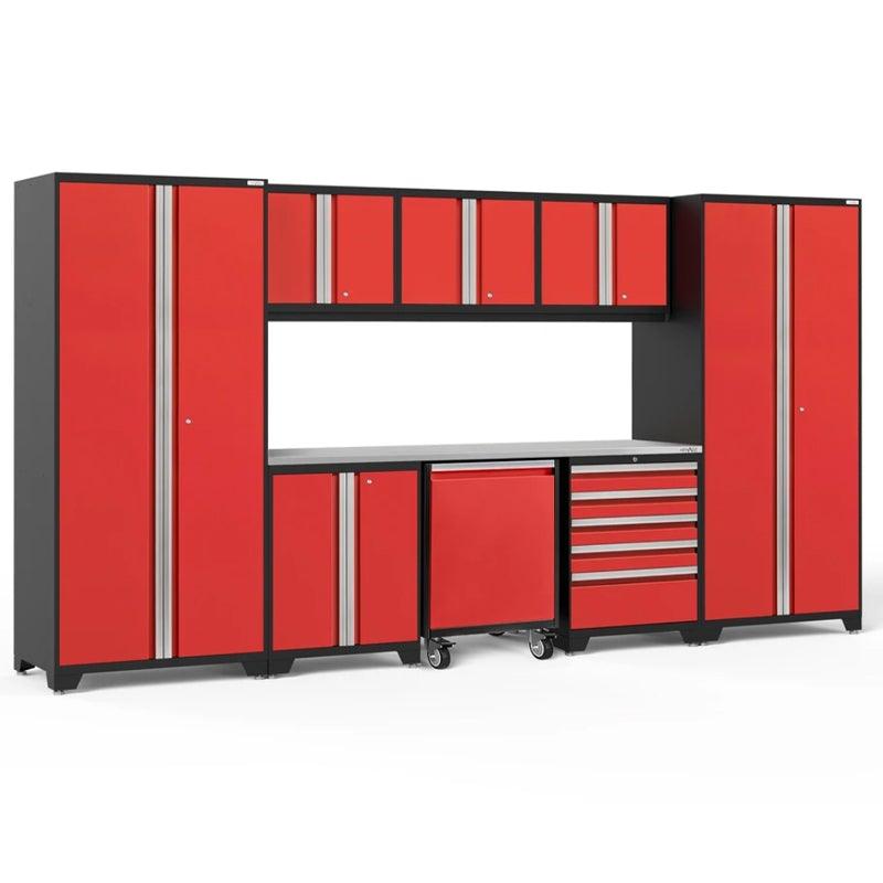 NEWAGE Pro Series 9 Piece Cabinet Set with Wall, Base, Tool Drawer, Multi-Function Cabinet, Lockers, and 84 in. Worktop