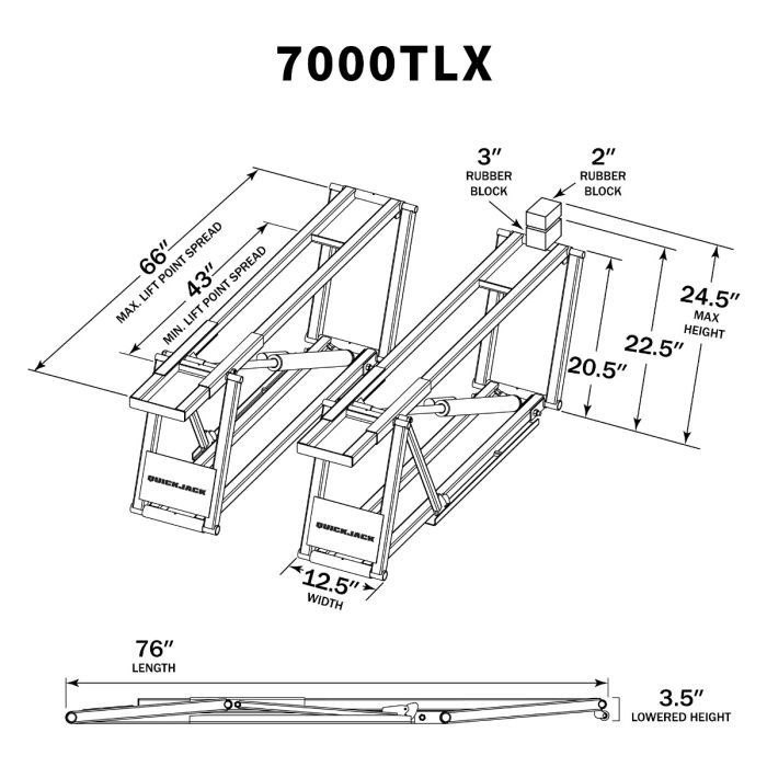 QuickJack 7000TLX Extended Portable Car Lift – 7,000 lb Capacity for Trucks & SUVs