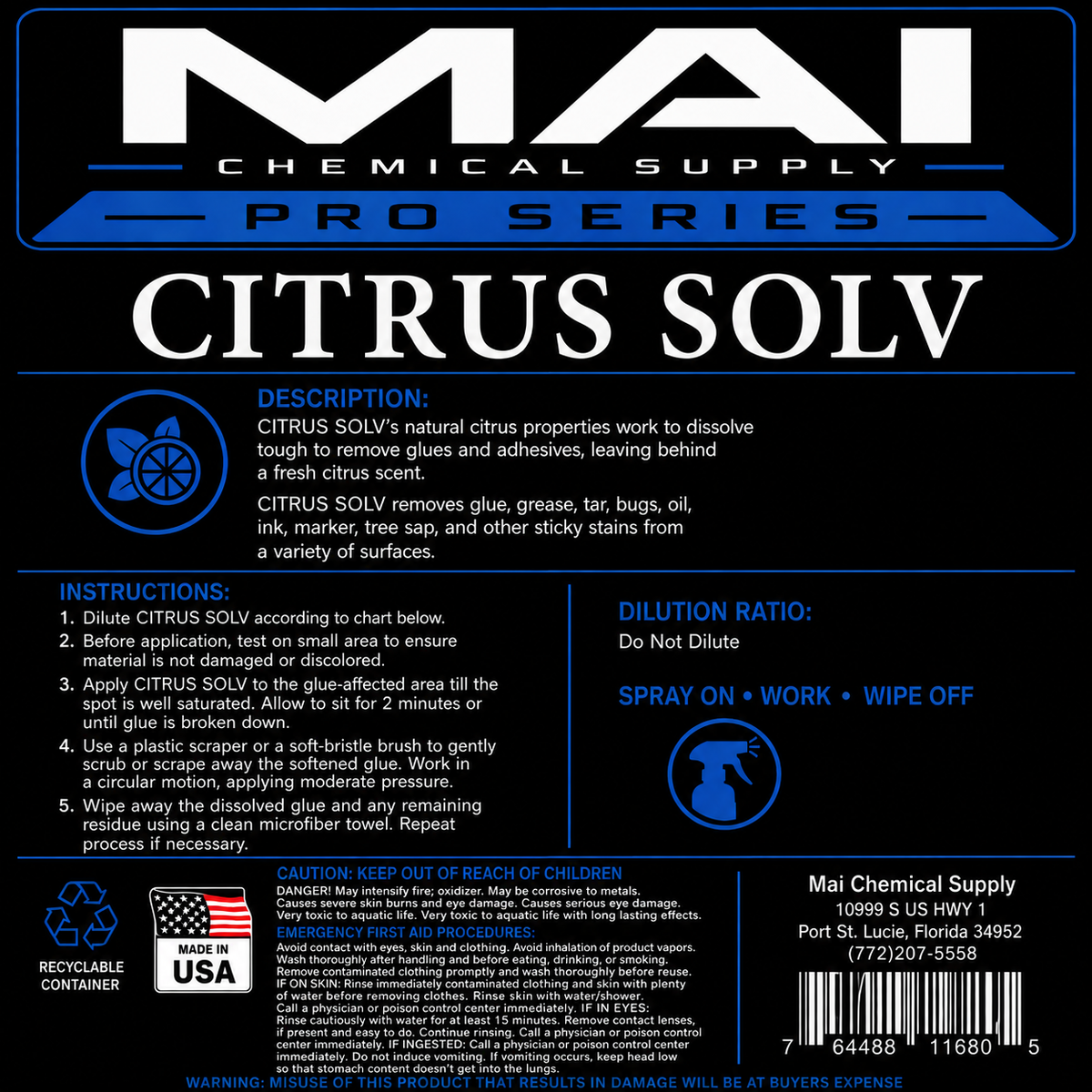 MAI Chemical Citrus Solve – Tar, Sap & Adhesive Remover