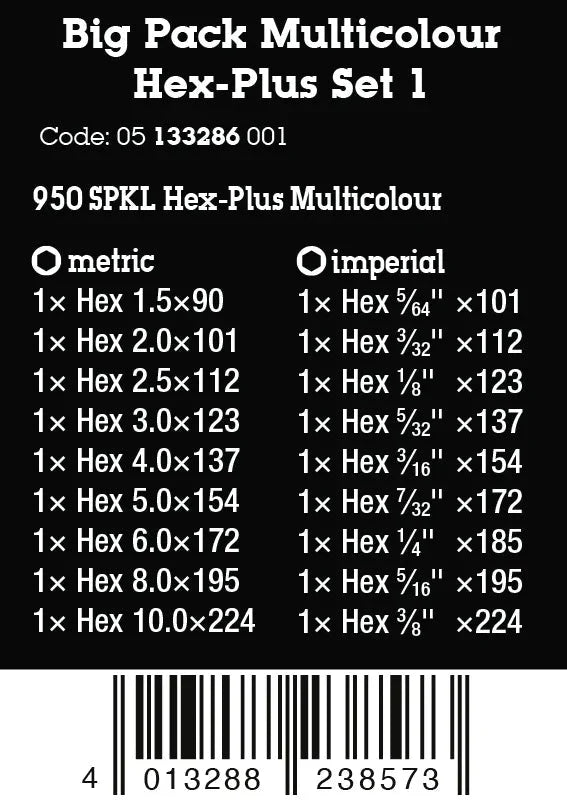 Wera 05133286001 Big Pack Multicolor Hex-Plus Metric & Imperial L-Key Set (19 Pieces)