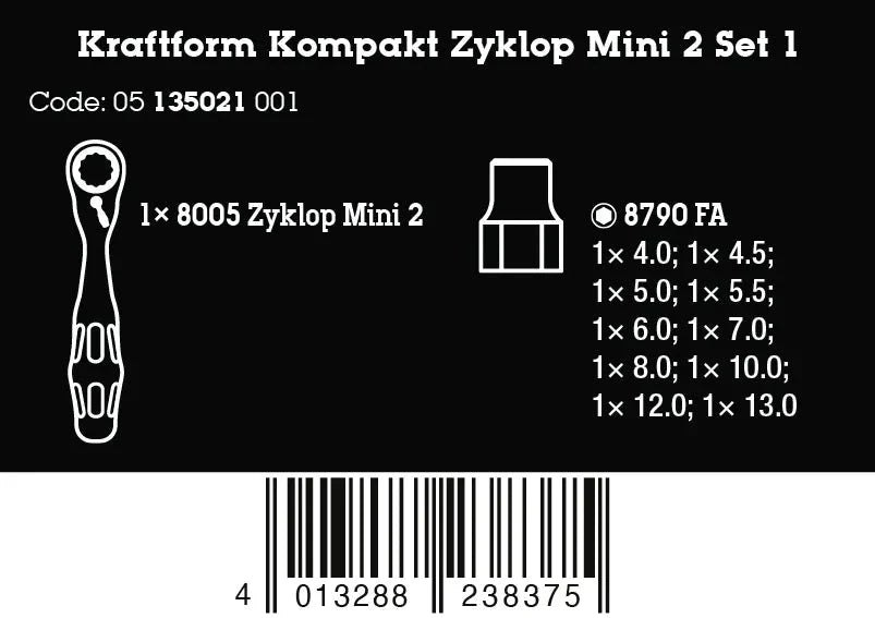 Wera 05135021001 Kraftform Kompakt Zyklop Mini 2 Set 1 Socket Set