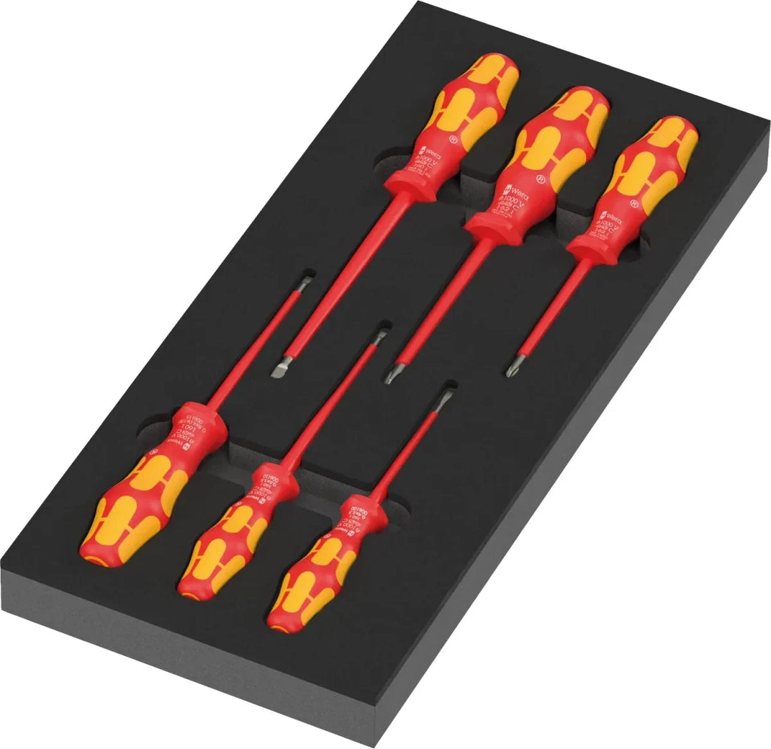 Wera 05150133001 97110 Kraftform Series 100 VDE Insulated Screwdriver Set in Shadow Foam Insert - 7 Piece