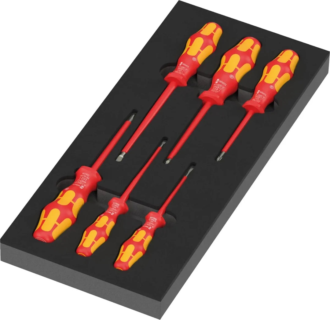 Wera 05150134001 97111 Kraftform Series 100 VDE Insulated Screwdriver Set 2 in Shadow Foam Insert - 7 Piece