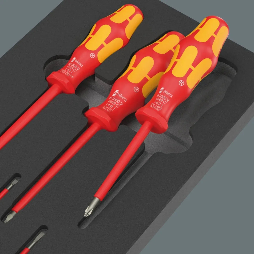 Wera 05150134001 97111 Kraftform Series 100 VDE Insulated Screwdriver Set 2 in Shadow Foam Insert - 7 Piece