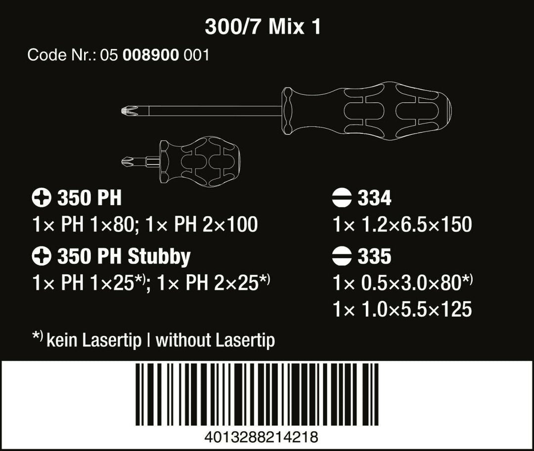 Wera 300/7 Mix 1 Kraftform Plus Screwdriver Set 7 Piece 05008900001