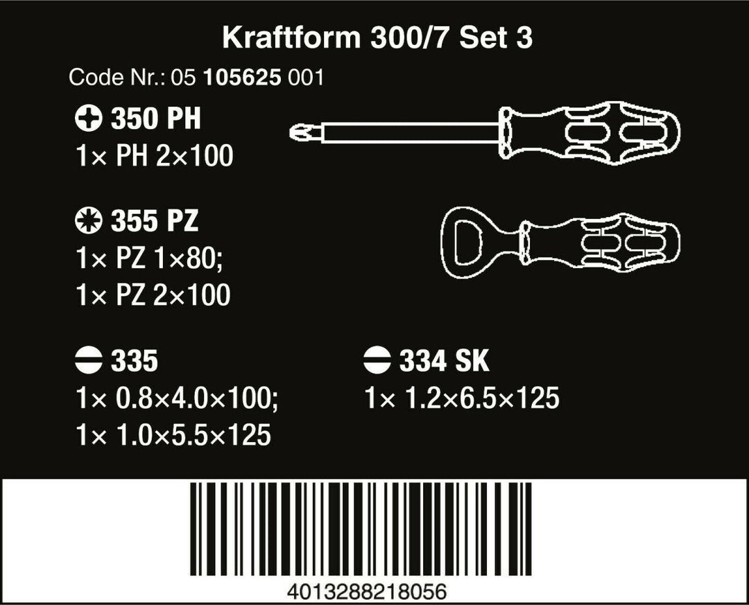 Wera 300/7 Set 3 Kraftform Plus Screwdriver Set 7 Piece 05105625001