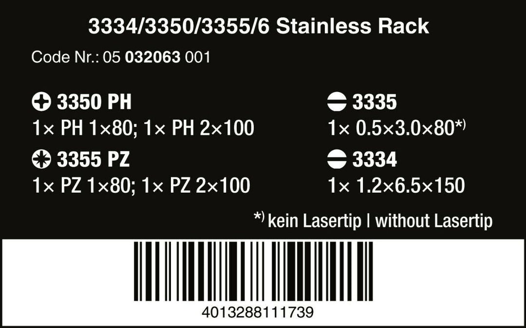 Wera 3334/3350/3355/6 Stainless Steel Screwdriver Set 6 Piece 05032063001