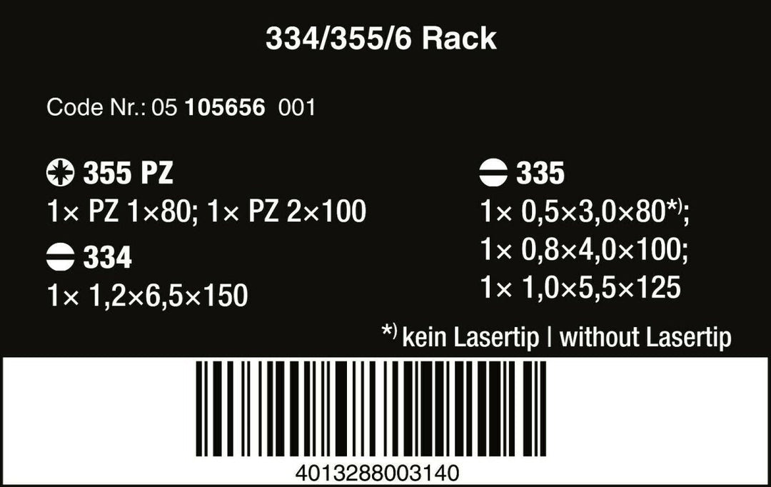 Wera 334/355/6 Kraftform Plus Lasertip Screwdriver Set 6 Piece 05105656001