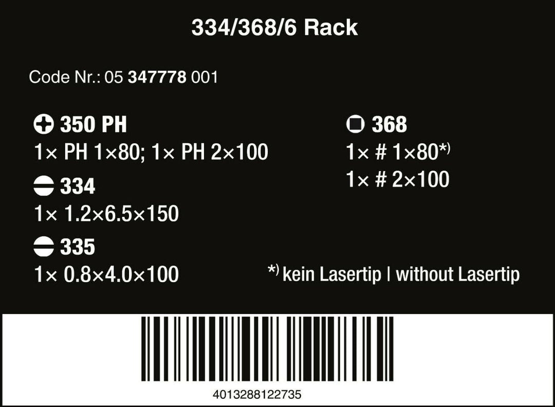 Wera 334/368/6 Screwdriver Set With Rack 05347778001