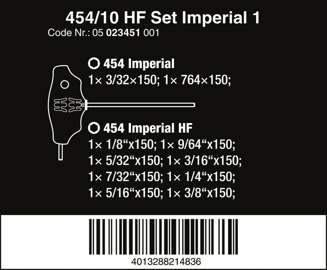 Wera 454/10 HF Set 1 Hex Plus T-Handle Screwdriver Set With Rack SAE 05023451001