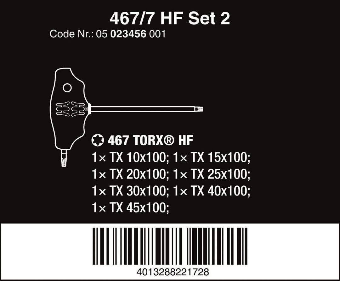 Wera 467/7 HF Set 2 TORX® T-Handle Screwdriver Set With Rack 7 Piece 05023456001