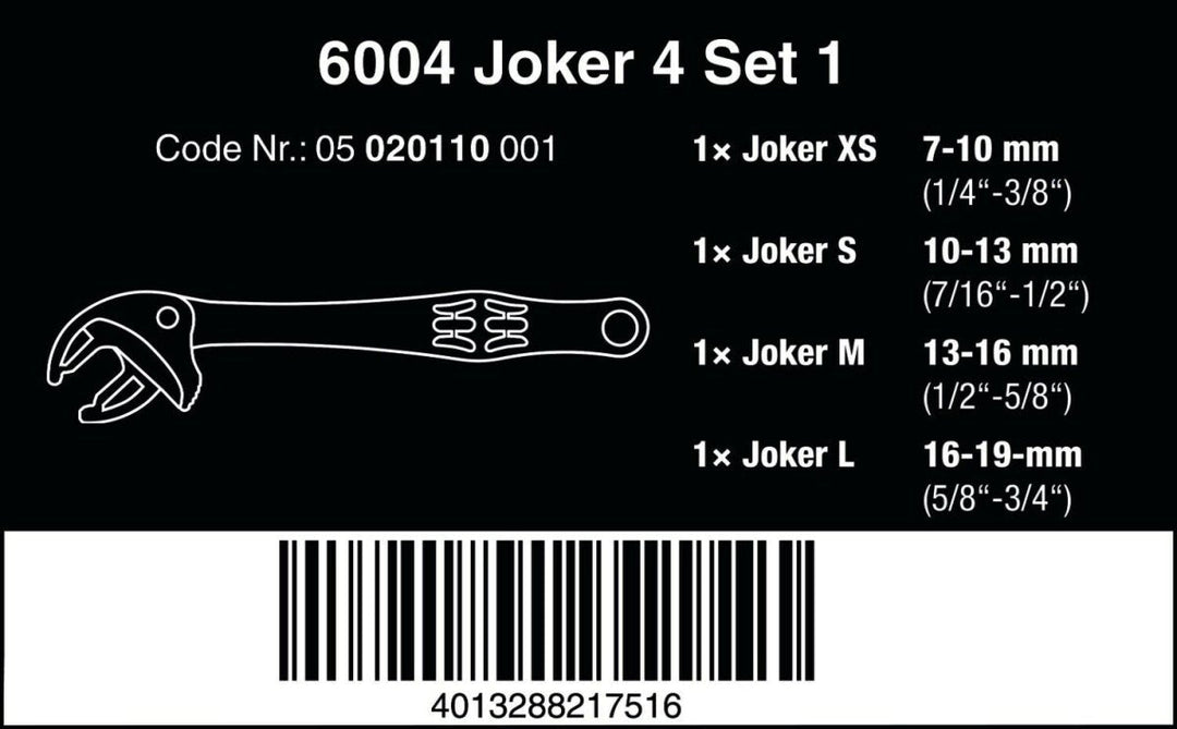 Wera 6004 Joker Self-Setting 4-Piece Wrench Set - Highly Versatile with Metric & Imperial Capabilities – 05020110001