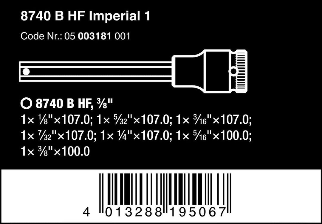 Wera 8740 B HexPlus HF 1 Zyklop Socket Set 3/8" Drive 7 Piece SAE 05003181001