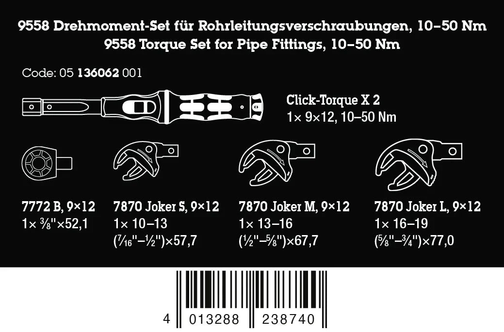 Wera 9558 Click-Torque X 2 Set for Pipe Fittings (10-50 Nm) – 05136062001