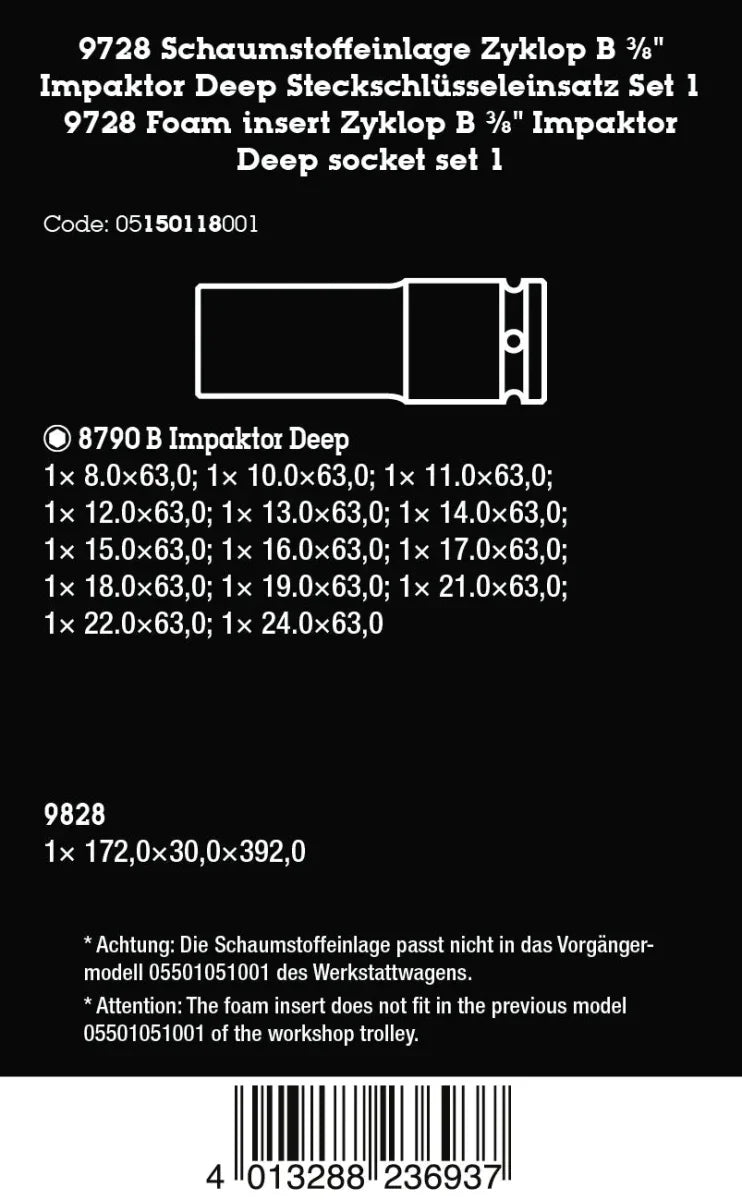 Wera 9728 Zyklop B 3/8" Impaktor Deep Socket Set 1 (15 Pc)