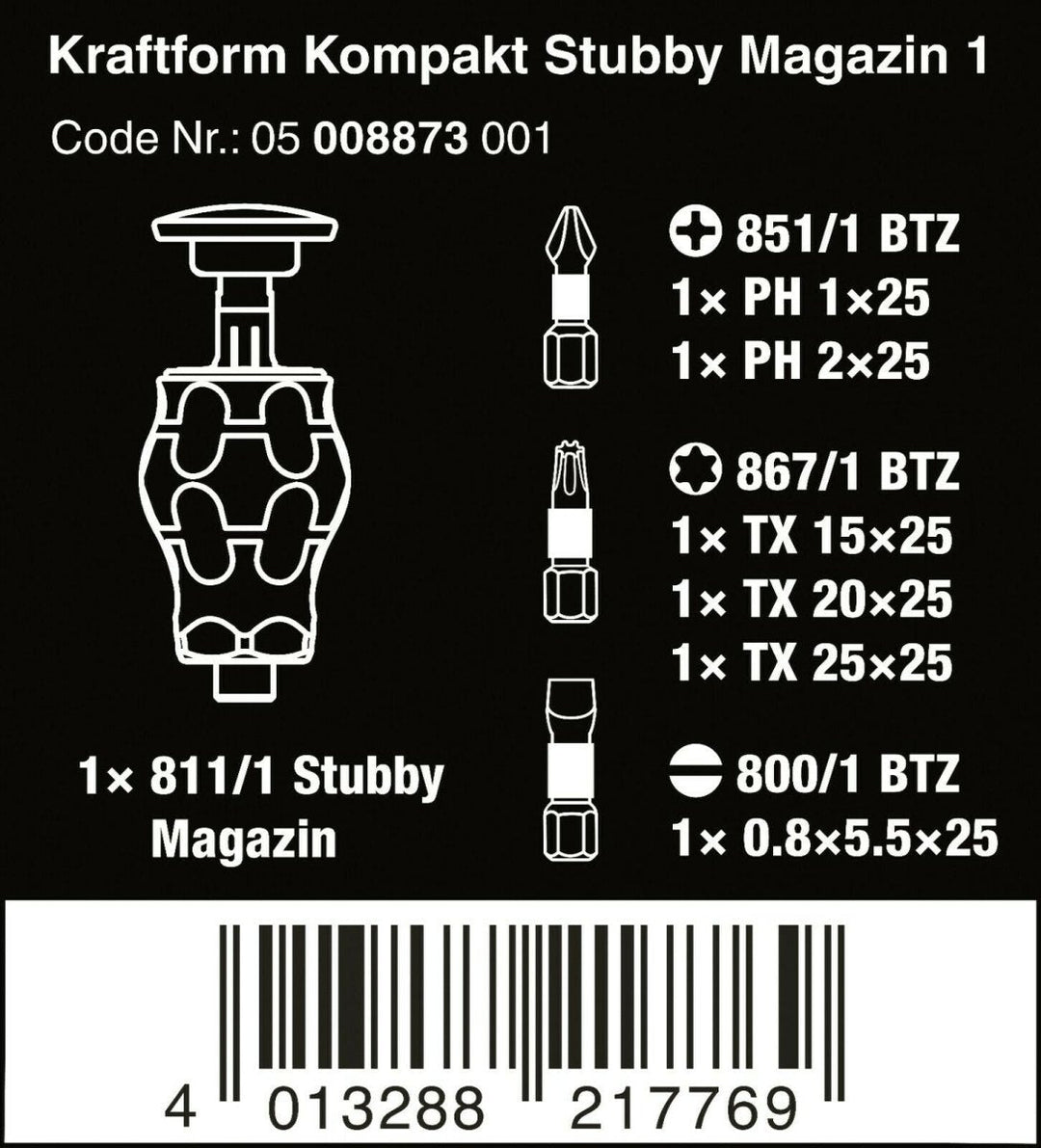 Wera Kraftform Kompakt Stubby Magazine 1 Screwdriver Set 05008873001