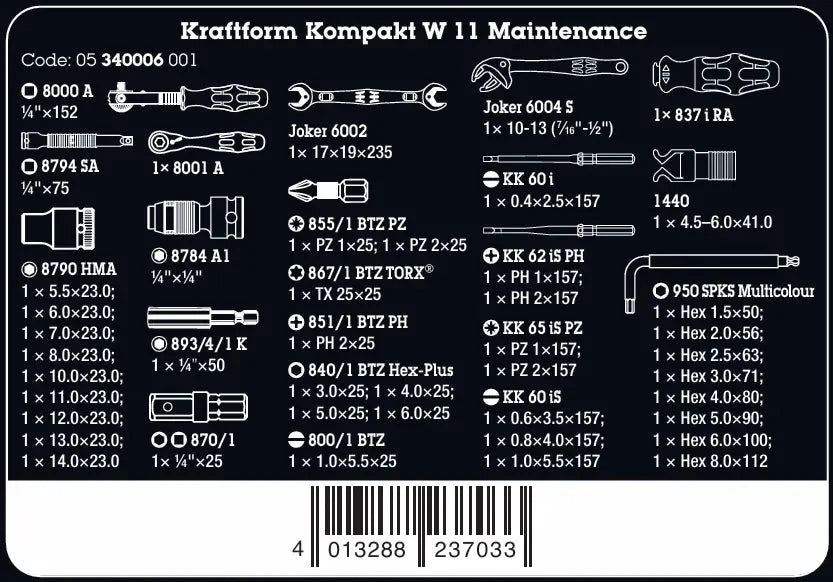 Wera Kraftform Kompakt W 11 Maintenance Kit (45 Pieces) – 05340006001