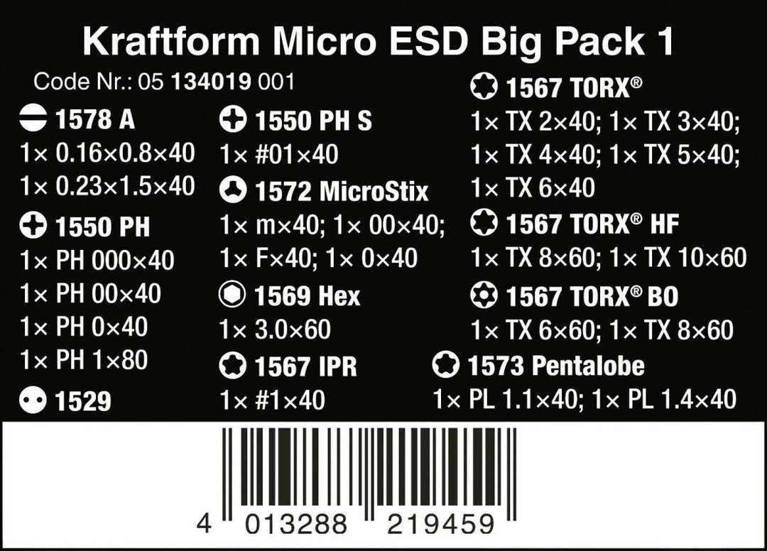 Wera Kraftform Micro ESD Big Pack 1 Precision Screwdriver Set 05134019001
