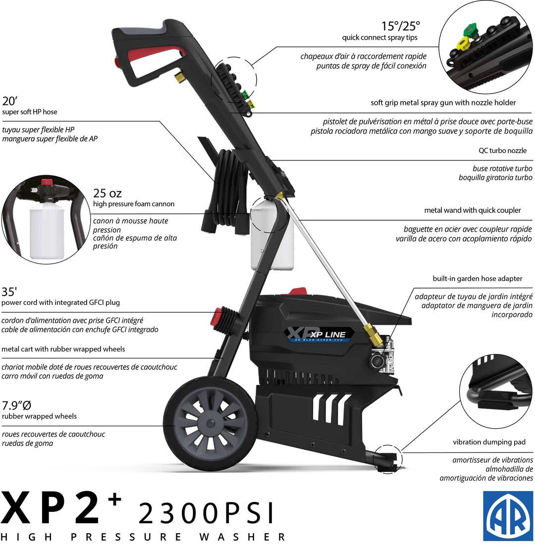 AR Blue XP2 2300P, 2300 PSI, 1.7 GPM, 13 AMP ELECTRIC PRESSURE WASHER